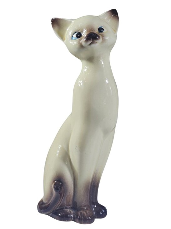 Unbranded Other - Vintage Cat Figurine Made in Japan 8.5” Tall Cream Siamese Style Ceramic Mid Cen